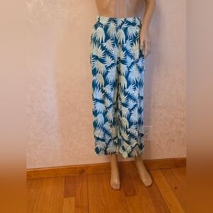Leaf Print Wide Leg Women's Pants